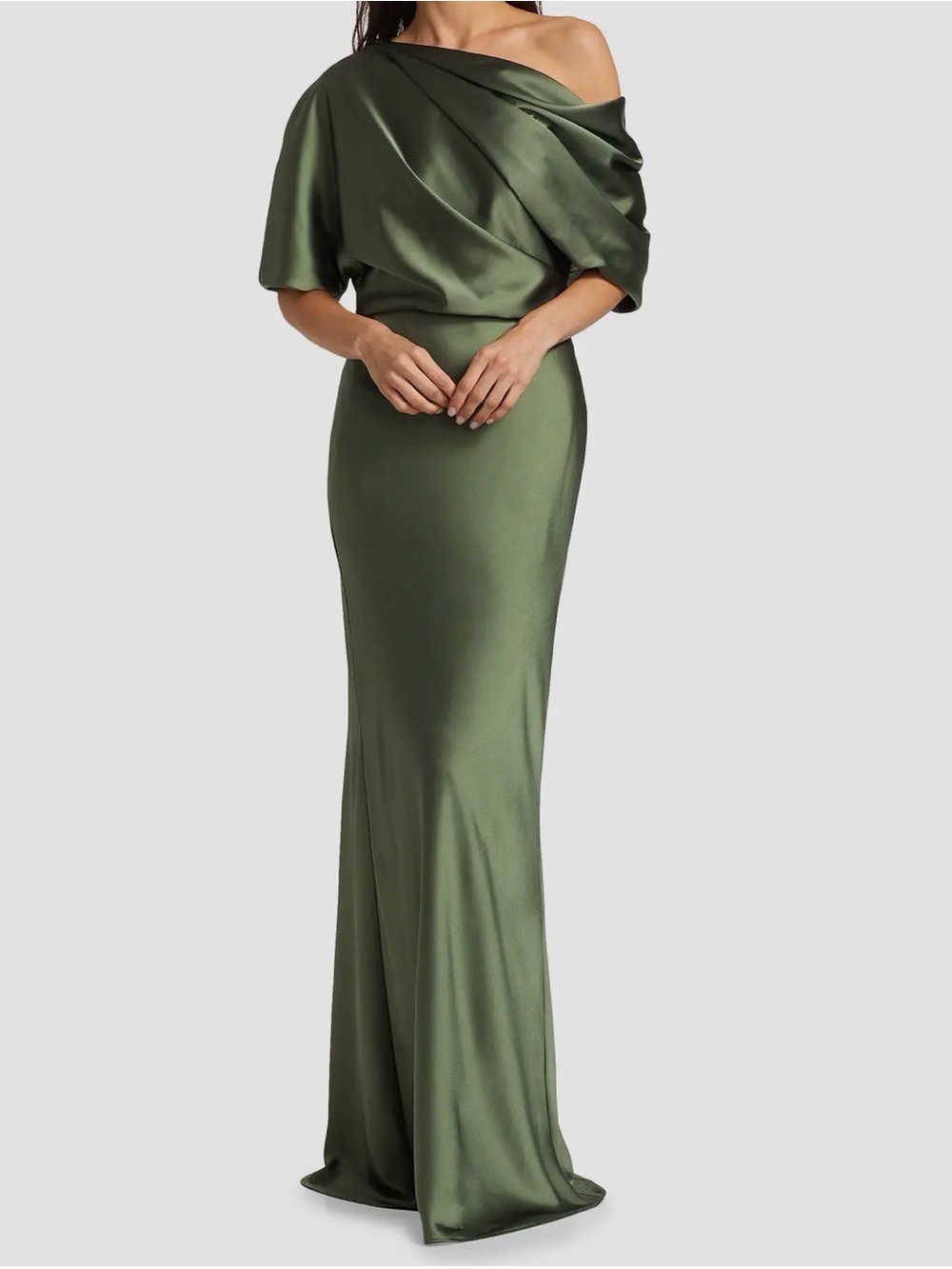 Amsale Elegant Emerald Green One-Shoulder Evening Gown